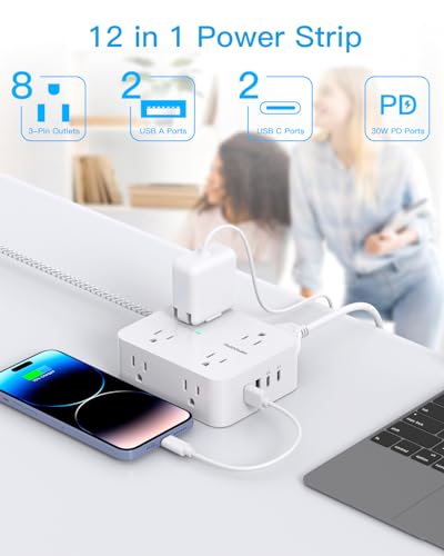 USB C Power Strip Surge Protector with 8 Outlets and 4 USB Fast Chargers