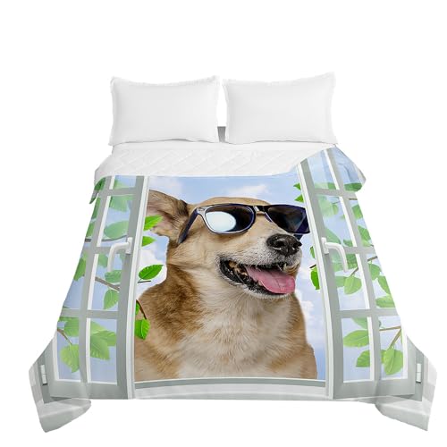 Odot Colcha Bouti Ligero Estampados de Animales para Cama 90/135/150/180,Primavera, Verano e Otoño Microfibra Extra Suave, Colcha Cubre Cama Multiusos (Perro marrón,230x280cm)