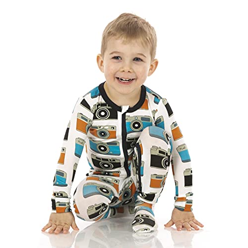 KicKee Pants Print Footie with Zipper, Fitted Long Sleeve Pajamas, Ultra Soft Everyday One-Piece Loungewear (Mom's Camera - 12-18 Months)