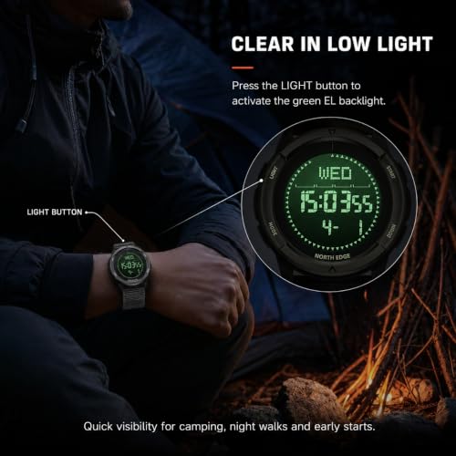 Image of NORTH EDGE APACHE-46 Digital Sports Watch for Men - Military Tactical Survival Watch with Compass, Temperature, Steps Tracker