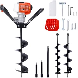 【LuckyNote】V-Type 52CC 2 Stroke Gas Post Hole Digger One Man Auger Plant Soil Digging Fence withHole Digger Replacement Auger Bits (L4"+L6"+L8" Drill BITS+EXT Rod Kits) Two Separate parcels