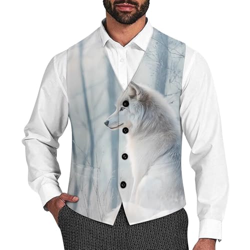 Cool Wolf Majestic Forests Men's Suit Vests Business Formal Dress Vest V-Neck Waistcoat for Wedding Casual