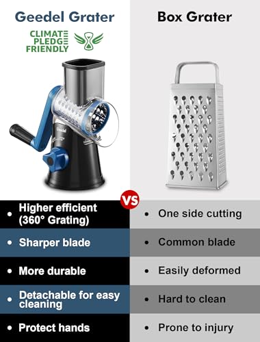 Image of Geedel Rotary Cheese Grater, Kitchen Mandoline Vegetable Slicer with 3 Interchangeable Blades, Easy to Clean Rotary Grater Slicer for Fruit, Vegetables, Nuts