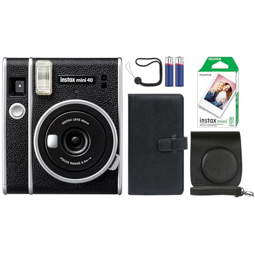 Fujifilm Câmera instantânea Instax Mini 40 preta + pacote com 20 impressões instantâneas Instax
