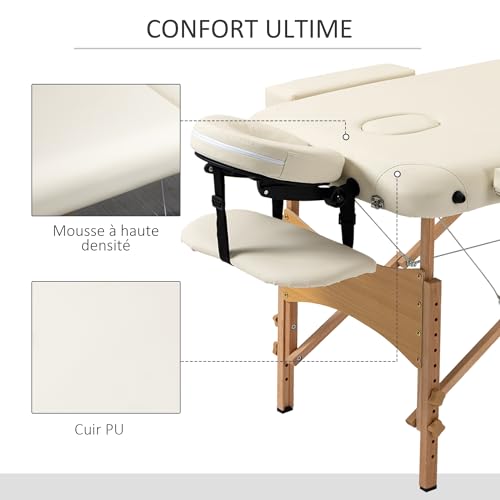 Table de Massage cosmetique Pliable en Bois 2 Zones crème – Image 6