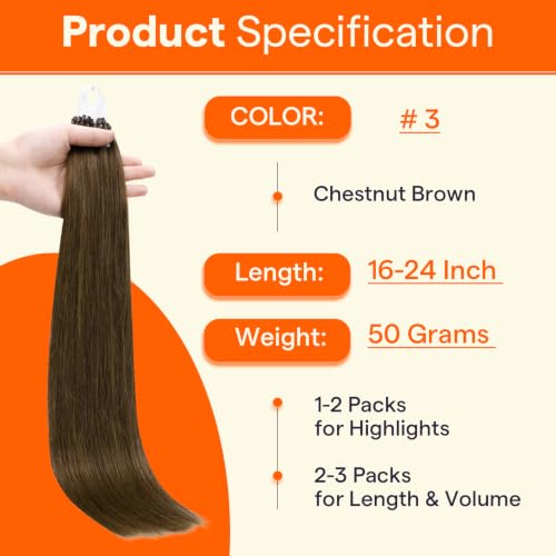 Image of Full Shine Micro Bead Hair Extensions, 24 Inch 50g 50s Chestnut Brown