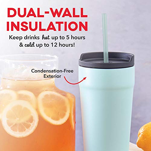 Image of Dash 20oz Tumbler with Spill-Proof Lid and Straw, Stainless Steel Vacuum Insulated Coffee Tumbler Cup, Double Wall Powder Coated Travel Mug (Pack of 2) - Grey /Aqua