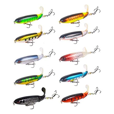 Nuguri Fishing Lures Topwater Bass Lure Whopper Plopper Baits with Floating Rotating Tail Lures for Bass Trout Walleye Pike Musky,4.0 inch/0.46 oz (AD-Combo (10PCS)) Cover