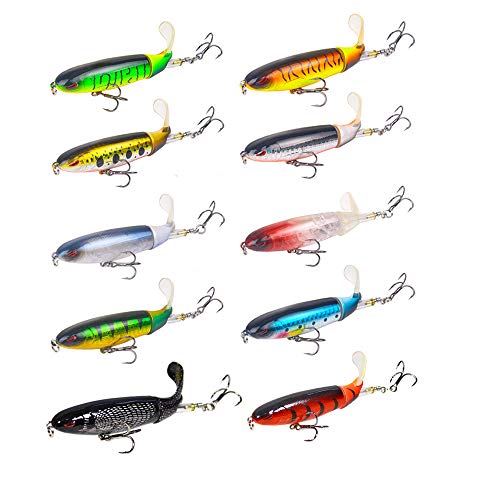 Fishing Lures Set,10PC Plopper Bass Lures with Floating Rotating Tail Artificial Hard Bait Swimbaits Slow Sinking Hard Lure Fishing Tackle Kits