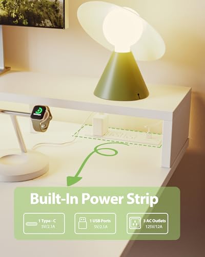 Image of Agilestic 55 x 24 Inch Electric Standing Desk with Shelf, Height Adjustable Desk with Power Outlets & LED, Sit Stand Up Table with Monitor Stand, Computer Workstation, White