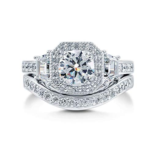 Ginger Lyne Collection Julieanna Halo Wedding Ring Set for Women Pave Cubic Zirconia CZ Simulated Diamond Promise Engagement Ring Anniversary Wedding Band Bridal Jewelry Size 8