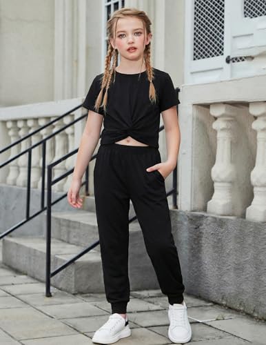 Image of Arshiner Girls Clothing Sets Tie Dye Twist Front Tops & Sweatpants Outfits Sportwear Sweatsuits Tracksuits 4-13 Year