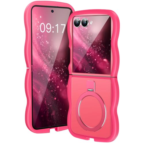 Image of Cute Wavy Magnetic Stand Case for Galaxy Z Flip 8 Fit for MagSafe, Hot Pink