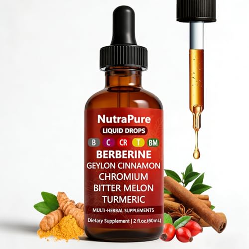 Halpilt Nutrapure Berberine Drops Pure Berberine Liquid Supplement with Ceylon Cinnamon Support Healthy Metabolism & Overall Wellness - Pure Extract Tincture No Sugar Vegan Non-GMO 2 fl oz