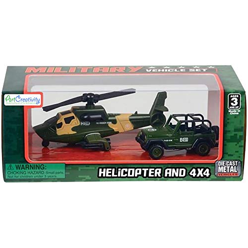 Artcreativity Military Toy Playset For Kids, 2-Piece, Includes 1 Helicopter Toy And 1 Jeep, Durable Diecast Army Toys For Kids, Pretend Play Set For Boys And Girls, Great Birthday Gift #TOP6