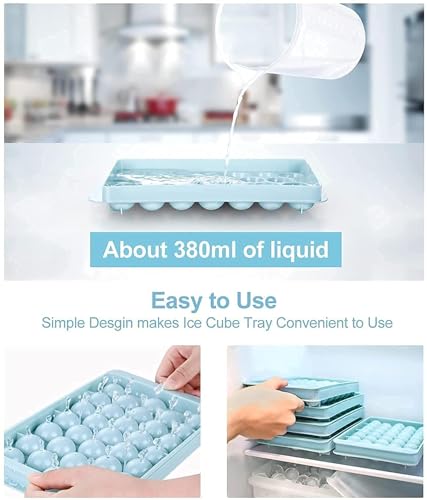 Image of Mini Round Ice Cube Tray with Lid | Ice Moulds Ice Ball Maker | Ice Box Small Ball Ice | 33 Grid Mini Circle Making Mold | for Freezer, Chilling, Cocktail, Whiskey, Reusable Flexible Trays Pack of 1