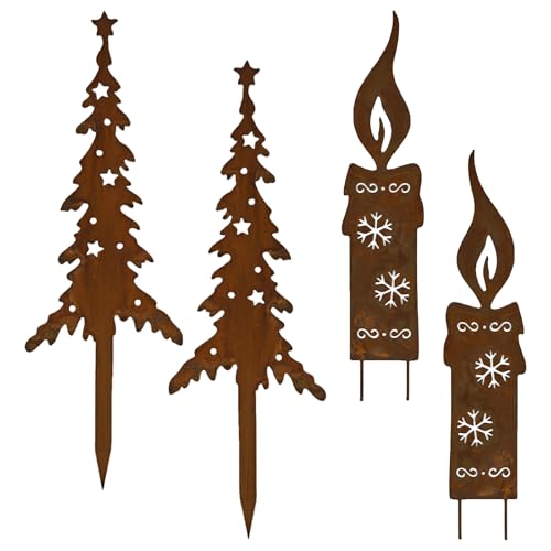 PIujsym 4er Set Weihnachtsdeko Outdoor Rostige Gartenstecker,...