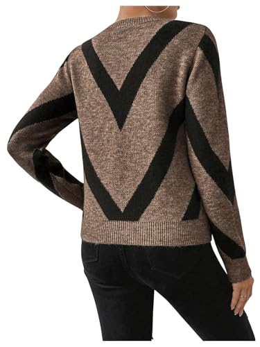 SweatyRocks Women's Chevron Print Long Sleeve Knitted Crewneck Sweater Casual Pullover Top2