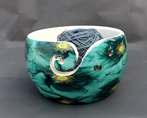 Image of Multi Purpose Wooden Yarn Bowl - Yarn Holder Rosewood - Knitting Bowl Handmade Wooden Yarn Bowl for Knitting and Crochet | Large Knitting Bowl Mother's Day Gift (Green)