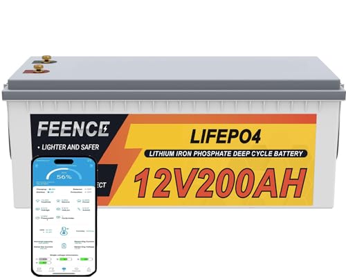 Feence Batería de litio LiFePO4 de 12 V, 200 Ah, con 200 A BMS, 15000 ciclos de ciclo profundo, batería de repuesto AGM de gel para autocaravana, caravana, barco, panel solar, batería de coche