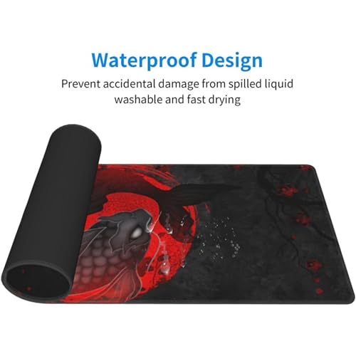 Image of Printed Gaming Mousepad - Premium Stitched Edges, Smooth Surface,Size 11x23 inches, Non-Slip Rubber Base - Ideal for Office & Gaming Setup (Japanese Yin and Yang Koi Carp)