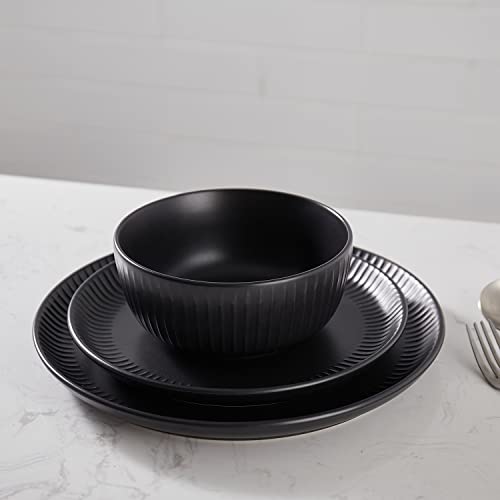 Image of Stone Lain Logan 12 Pieces Stoneware Dinnerware Set, Black