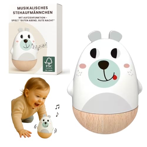 Toys R Wood Stehaufmännchen ab 1 Jahr | Stehauffigur & Holzspielzeug | Spieluhr Baby | Einschlafhilfe | Geschenk zur Geburt | Geschenke Mädchen Junge | FSC-Zertifiziert | Montessori Baby Spielzeug
