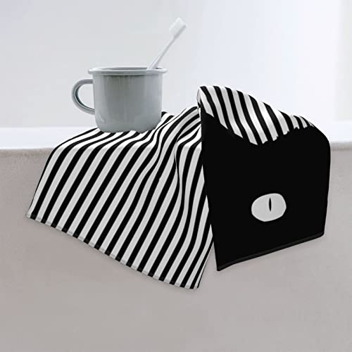 Mr.tom Cute Cat Striped Hand Face Towels Black Cat Microfiber Towels Soft Bath Towel Absorbent Decorative Hand Towels For Bathroom Hotel Gym And Spa Towel 15.7X27.5 Inch #TOP4