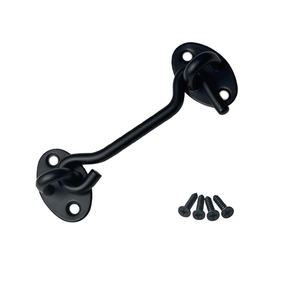2Pcs Stainless Steel Storm Hook Latch, Gate Hook Catch with Screws(Black-3inch-2Pcs)
