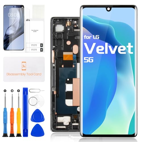 for LG Velvet 5G Screen Replacement - LCD for LG Velvet 5G Digitizer Touch Screen for LG Velvet 5G G900 LCD Display Glass Sensor Assembly with Tools LM-G900 LM-G900N (Black with Frame)