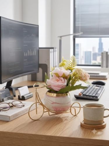 Image of Artificial Flower Arrangement with Golden Bicycle Stand