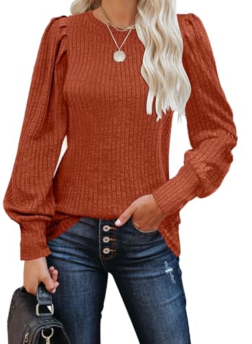 Image of MIHOLL Women's Puff Long Sleeve Shirts Casual Knit Blouses Crew Neck Elegant Tunic Tops