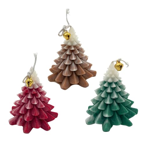(3PCS) Mini Scented Soy Wax Candle Set, Novelty Christmas, Pino Tree-Shaped Aromatherapy Tapers Velas en Forma de Arbol Navidad For Housewarming, Party Decoration, Xmas Navideñas Gift(Green,Red,Brown)