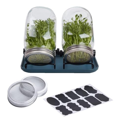 Mason Jar Germination Kits - Growing Kit with Mason Jars | Wide Mouth Mason Jar Germination Kit | Sprouting Jar Kit | Germination Kit with Tray | Stainless Steel Stand |Growing Seedling Sprouting Kit