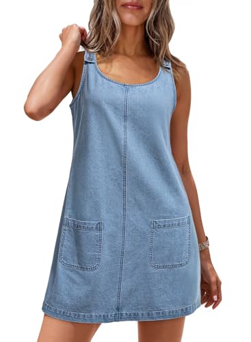 Dokotoo Denim Dress Womens Casual Sleeveless Crewneck Western Jean Dress