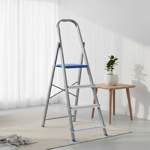Image of Nilkamal Rise 4 Step Heavy Duty Steel Ladder with Aluminium Steps | for Home Use | Climb Easy Anti-Slip Steps | Secure Safety Clutch Lock | 150 kg Capacity | 1 Year Warranty
