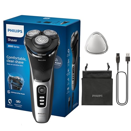 Philips Electric Shaver 3000 Series - Wet & Dry Electric Shaver for Men with SkinProtect Technology in Space Grey, Pop-up Beard Trimmer, Cordless Shaver with Travel Pouch (Model S3241/12)