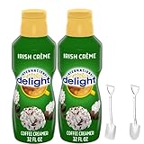 Candy Freezer International-Delight Liquid Coffee Creamer.- Two (2) 32 fl oz Bottles of Creamy Smooth Delightful Coffee Creamer and Mini Metal Spoons (Irish Creme) Shovel Spoons