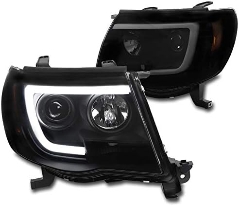 LED Tube Projector Headlights Headlamps Black/Smoke Compatible with 2005-2011 Toyota Tacoma