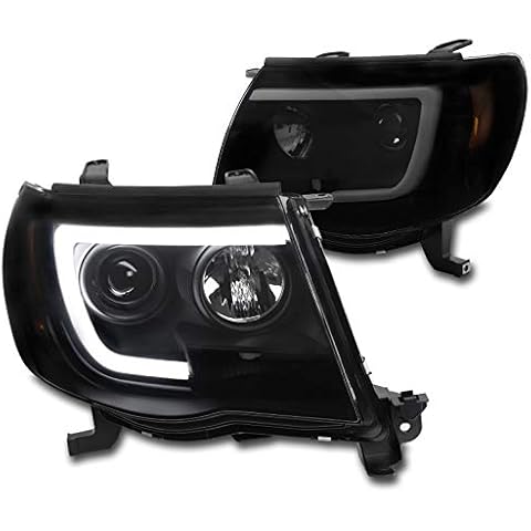 ZMAUTOPARTS LED Tube Projector Headlights Headlamps Black/Smoke Compatible with 2005-2011 Toyota Tacoma Cover