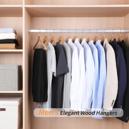 Image of Amazon Basics Wood Suit Clothes Hangers for Closet Organizer, Natural, 20-Pack