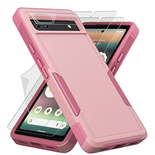 TAEDNOMZN for Google Pixel 6A Case, Pixel 6A Case with [Screen Protector] Dual Layer Military Grade Heavy Duty Full Body Rugged Shockproof Protective Tough Durable Phone Cover for Google 6A, Pink