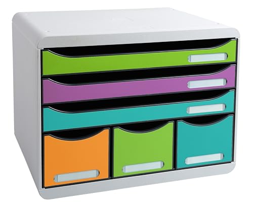 Exacompta - Art.-Nr. 306909D – Pop N’Co – Aufbewahrungskiste mit 6 Schubladen, 3 Schubladen für A4+ Dokumente und 3 schmale Schubladen oben – Außenmaße: 27 x 35,5 x 27,1 cm – sortiert