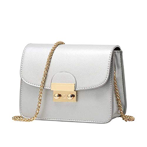 wangtao Bolsos De Marca Bolsos De Cuero para Mujer Bolsos De Hombro Sólidos con Cadena Mini Bolsos Bolsos Y Bolsos para Mujer Messenger Bag Bote de Plata
