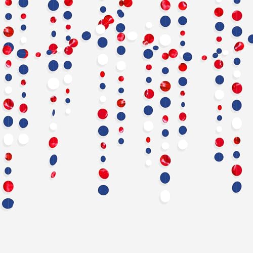16m Guirlandes Décorations de Fête, Bleu Marine Rouge et Blanc à Pois Papier pour France fête Nationale, Remise des Diplômes, Festival Décor