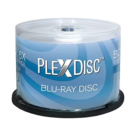 PlexDisc 633-814 25 GB 6X Blu-ray Logo Top Single Layer Recordable Disc BD-R, 50-Disc Spindle Cover