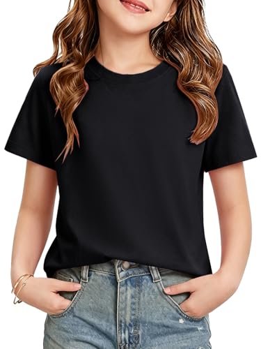 HOTIAN Mädchen T-Shirts Sommer Rundhals Baumwolle Kurzarm Tops Einfarbige Casual Sport Kurzarm Oberteil Tees