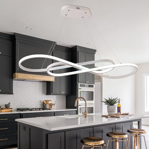 Image of Led Pendant Lights for Kitchen Island Pendant Light Dining Room Chandelier Light Fixture, Dimmable Modern Led Chandelier,Adjustable Height Music Note Shape Modern Ceiling Light Fixture