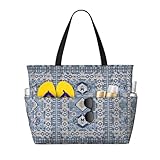 DJNGN Alfombra Kilim Azul Antigua Oriental, Bolso de Playa, Bolso de Mano para Mujer, Bolso de Piscina con Cremallera, Ideal para Gimnasio, Compras y Viajes, con Bolsillo para Mojarse