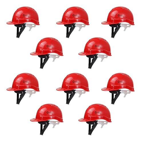 Image of Robustt Safety Helmet - Red (Pack of 10) | Adjustable Headband | Heavy Duty Material | As Per ISI Safety Standard | Non Irritant and Soft Fabric | Lightweight and Durable